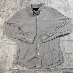 Abercrombie & Fitch Shirt Mens Large Gray Striped Stretch Super Slim Button Down